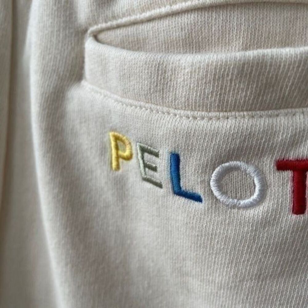 Peloton Cream Color Rainbow Embroidered Sweat Shorts Drawstring Elastic Waist M - Picture 3 of 9
